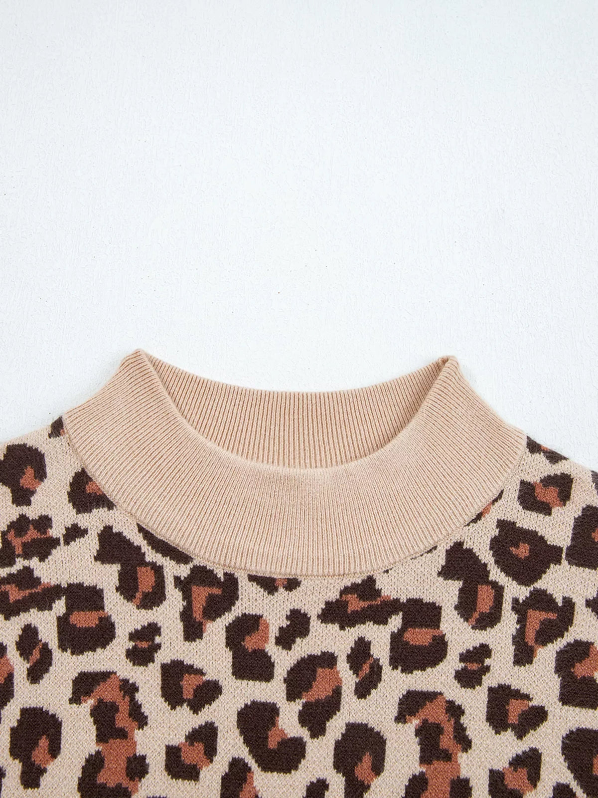Leopard Print High Neck Shift Mini Sweater Dress