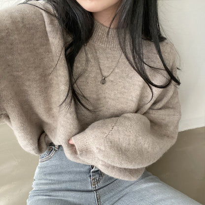 Mid-Length Slit Hem Soft Knit Sweater
