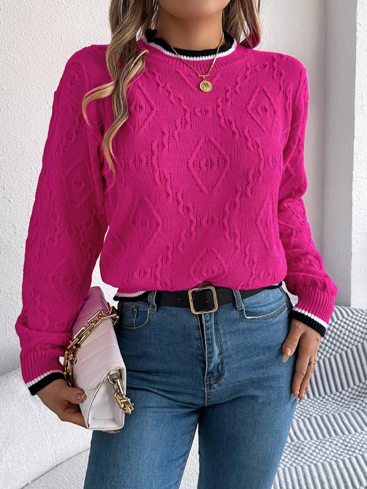 Contrast Trim Round Neck Sweater