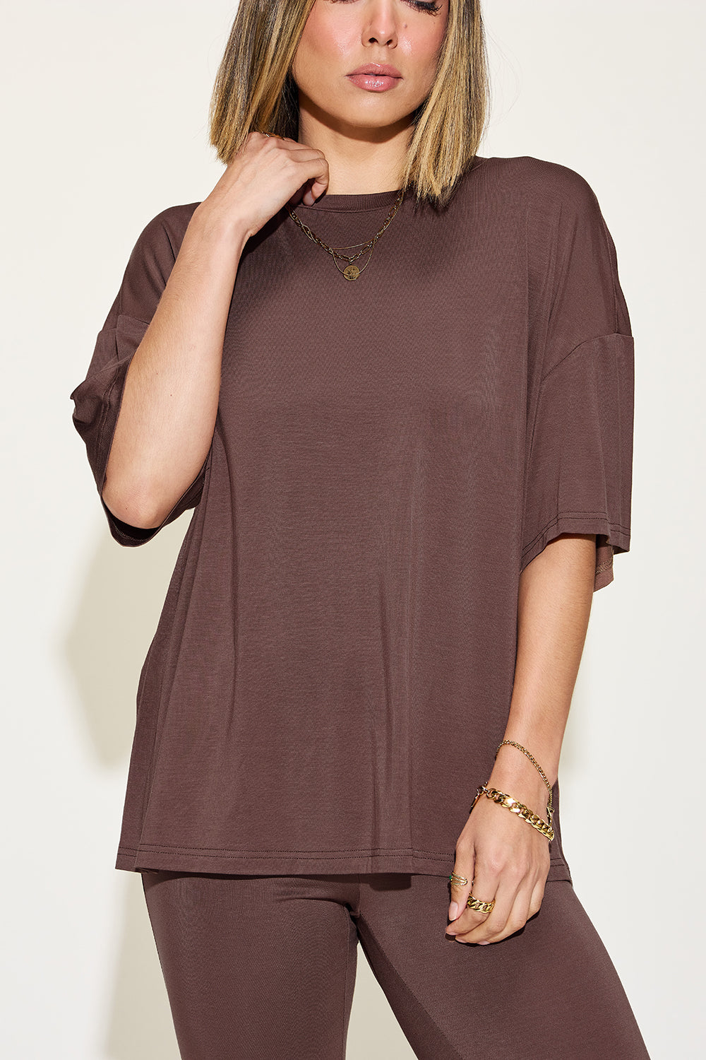 Comfy Bamboo Drop Shoulder Tee &amp; Flare Pants Set