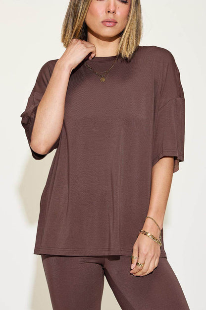 Basic Bae Full Size Bamboo Drop Shoulder T-Shirt Set