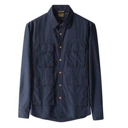 Mens Long-Sleeve Fashionable Casual Solid-Color Shirt