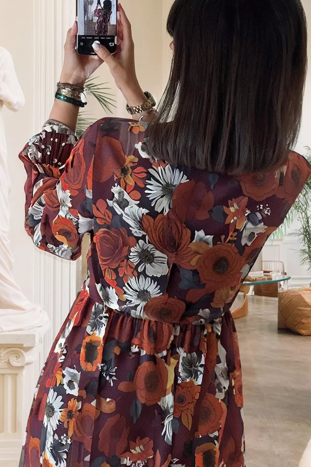 Floral Print Balloon Sleeve Mini Dress