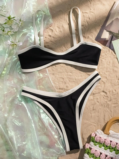 Contrast Trim Two Piece Bikini Set