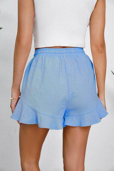 Full Size Drawstring Ruffle Hem Shorts for Women