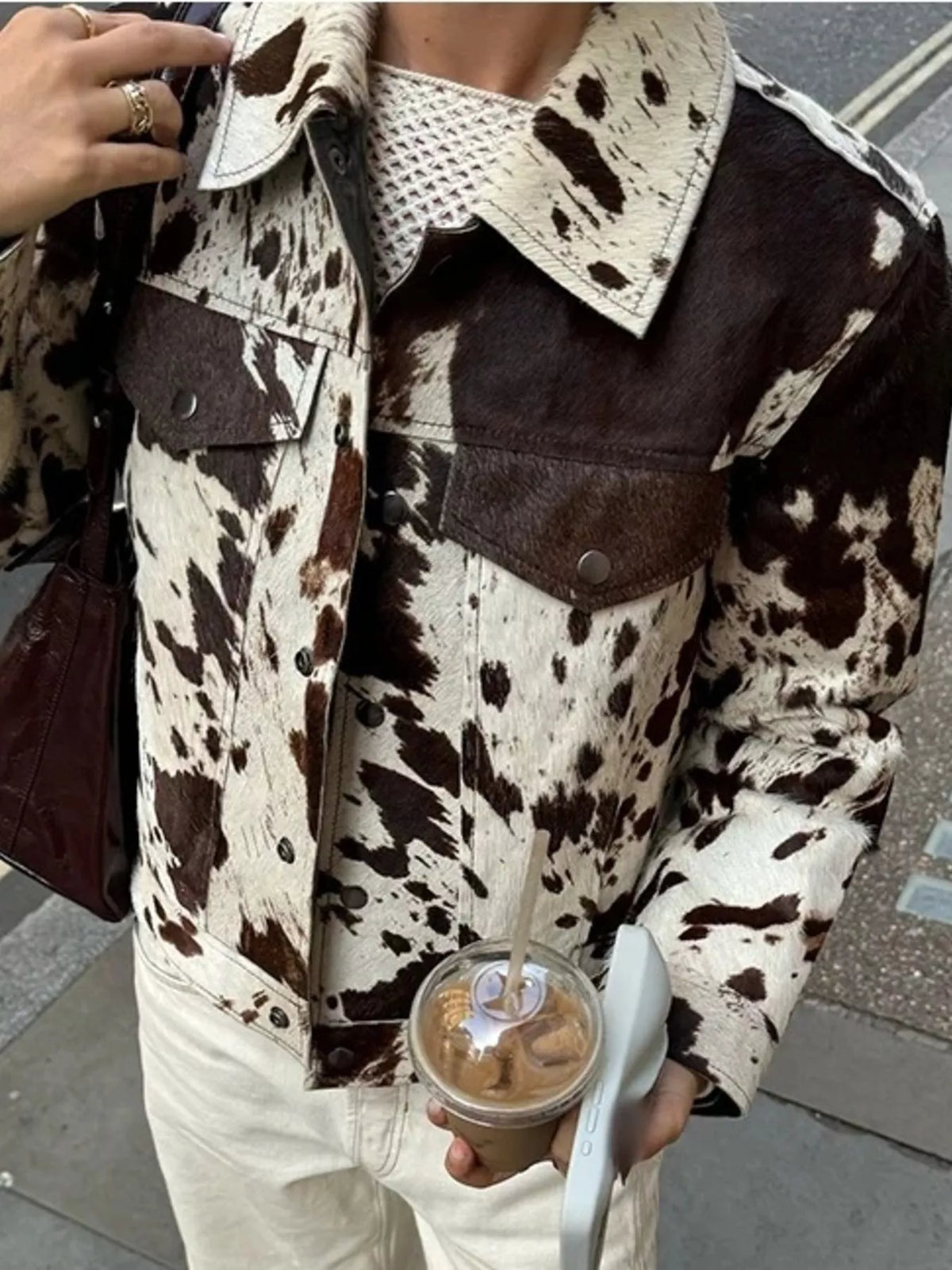 Cow Print Collared Neck Jacket