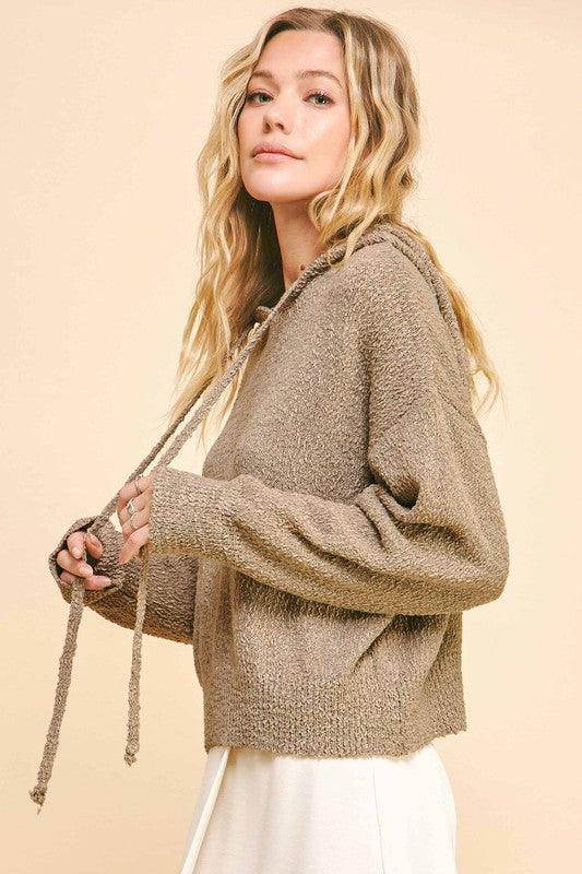 Davi &amp; Dani Drop Shoulder Long Sleeve Hooded Sweater Cozy