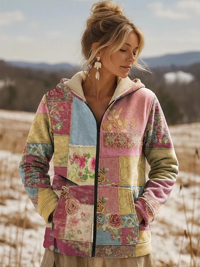 Printed Hooded Zip-Up Cardigan Fashionable Casual Womens Sweatshirt