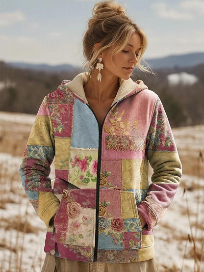 Printed Hooded Zip-Up Cardigan Fashionable Casual Womens Sweatshirt