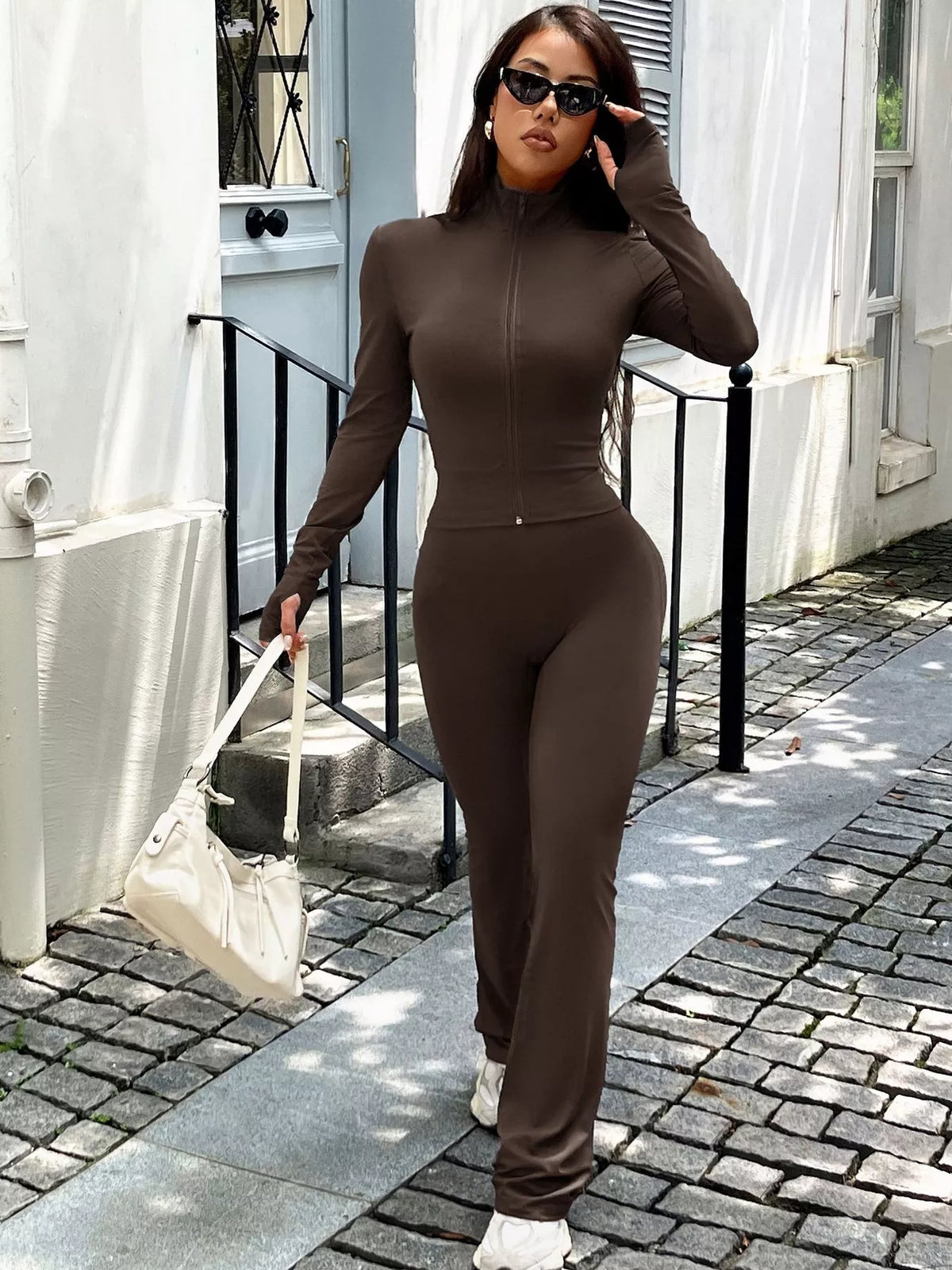 Zip Up Long Sleeve Outerwear and Pants Active Set