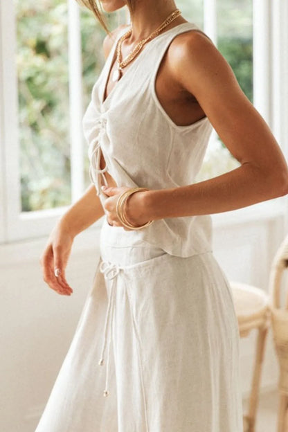 Drawstring V-Neck Tank and Pants Set