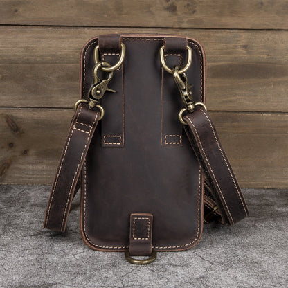 Mens First-Layer Cowhide Crossbody Waist Bag