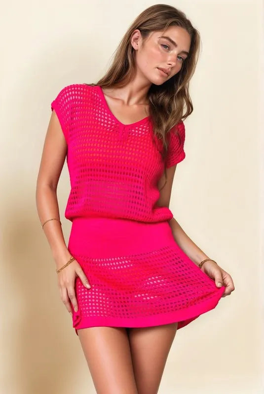 Davi &amp; Dani Sleeveless V Neck Mesh Knit Cover Up Dress