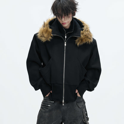 Fake Two-piece Hooded Sweatshirt Jacket For Winter