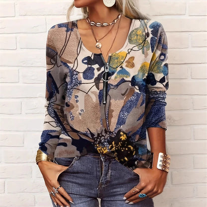 Womens Long-sleeve Printed T-shirt With A Zipper
