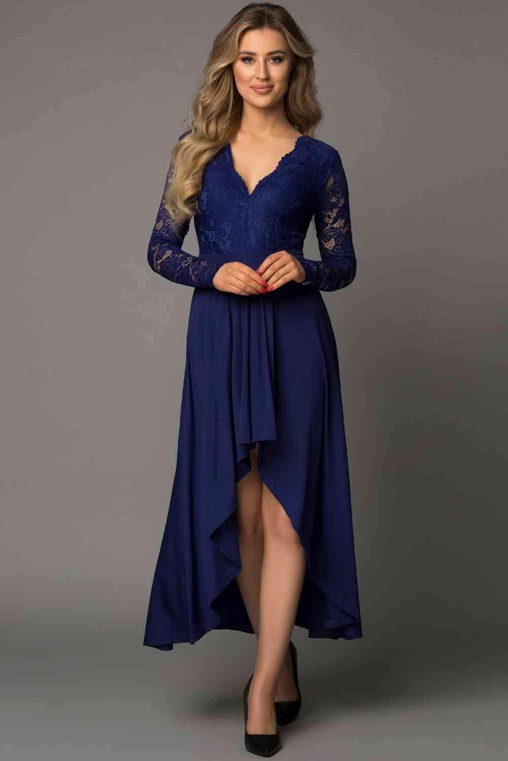 Lace High-Low V-Neck Dress for Elegant Evening Wear