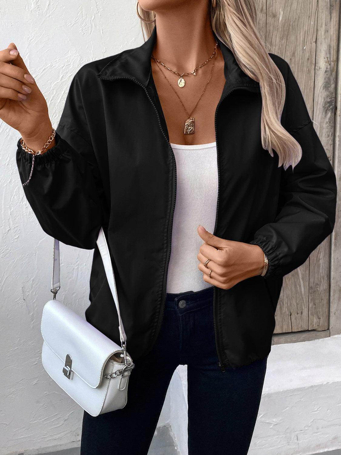 Ivy Lane Pocketed Zip Up Long Sleeve Jacket for Women