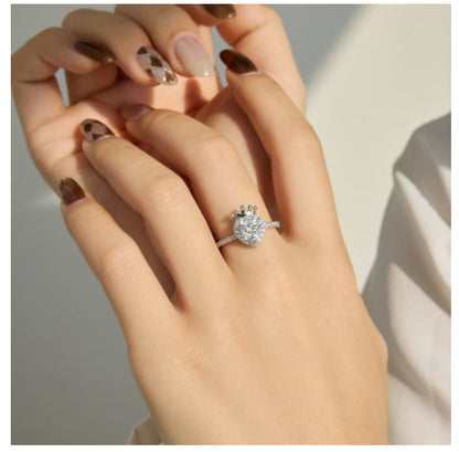 S925 Sterling Silver Crown And Heart Ring For Women