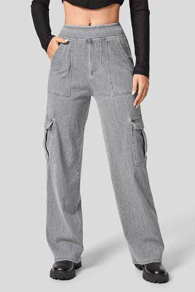 High Waist Straight Leg Cargo Jeans for Modern Style