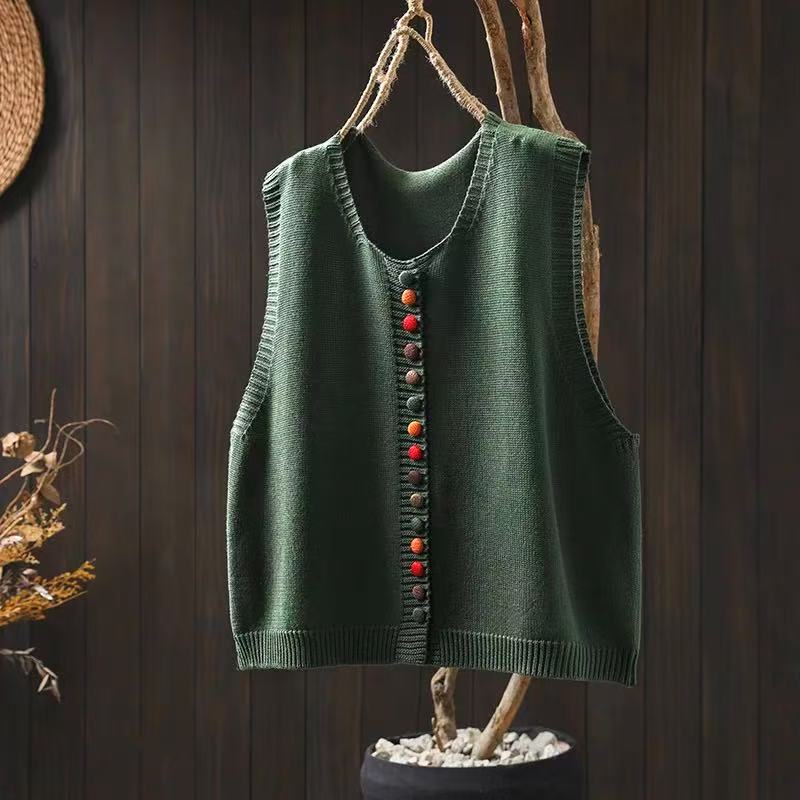Colored Button Cotton Thread Knitted Vest