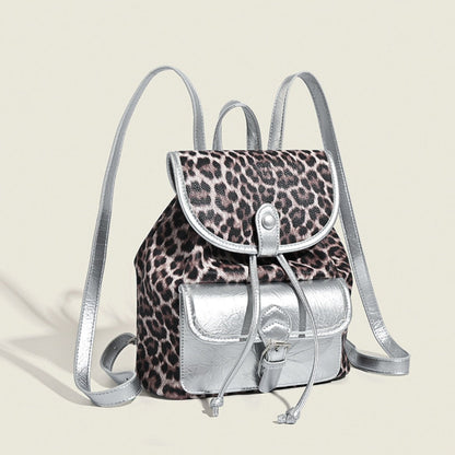 Retro contrasting leopard print backpack, women&
