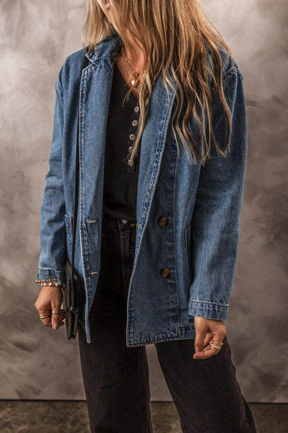 Pocketed Long Sleeve Denim Jacket for Women Stylish Fit