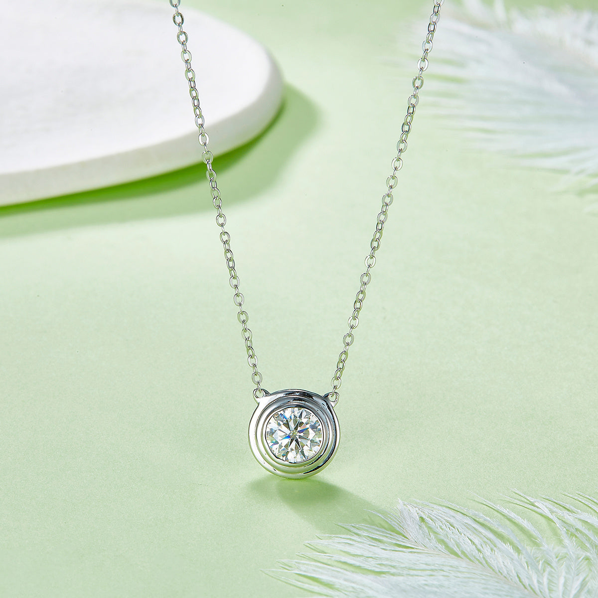 S925 Sterling Silver 1ct Moissanite Necklace, Minimalist Bezel Setting Pendant, Platinum Plated 38.5&amp;42m Chain, Women&