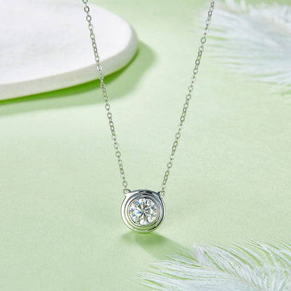 S925 Sterling Silver 1ct Moissanite Necklace, Minimalist Bezel Setting Pendant, Platinum Plated 38.5&amp;42m Chain, Women&