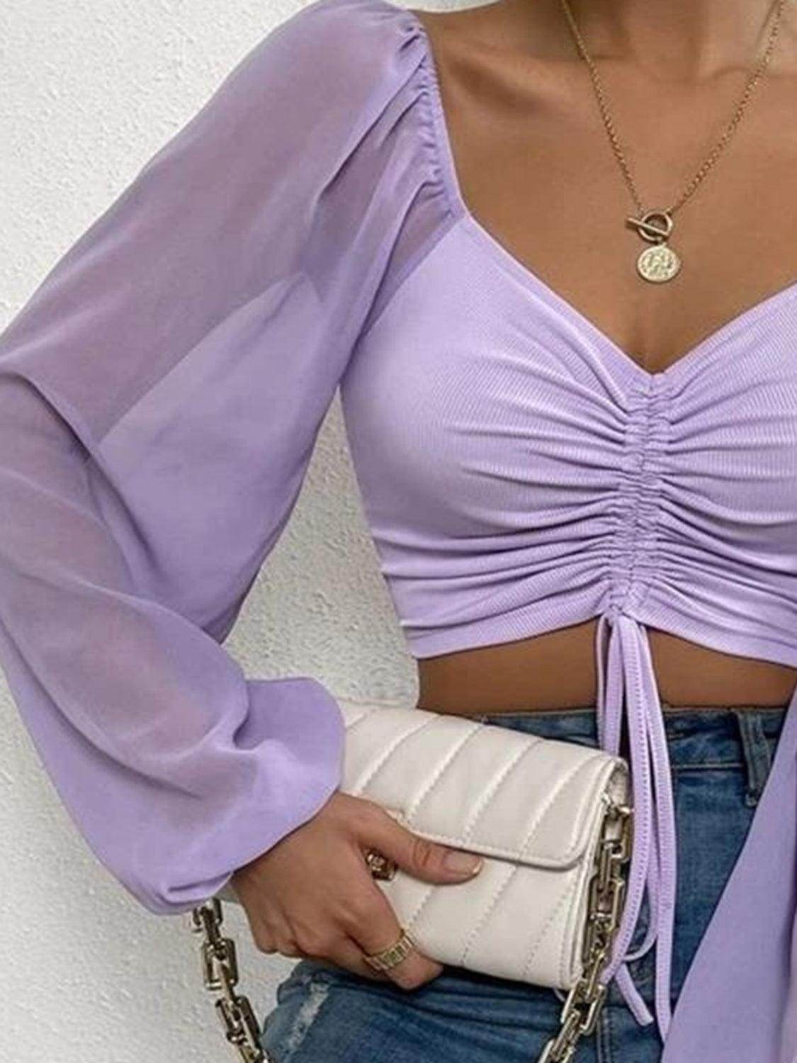 Drawstring Sweetheart Neck Cropped Top for Stylish Looks