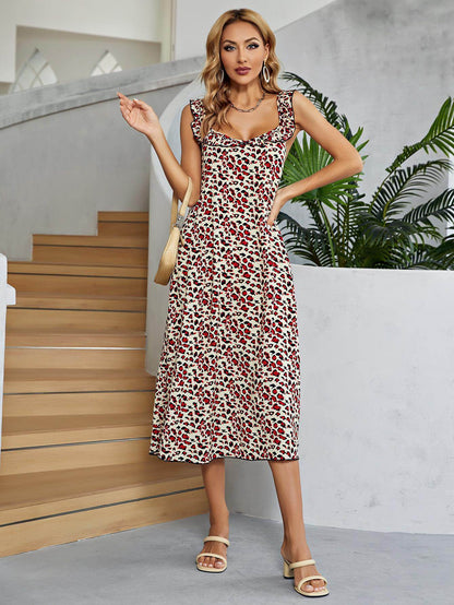 Printed Ruffled Sleeveless Midi Dress for Chic Style