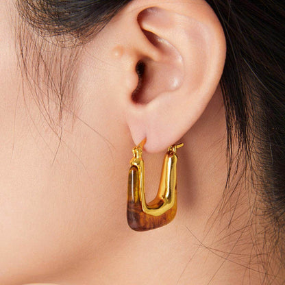 Resin Copper U Shape Earrings for Elegant Style 1 Pair