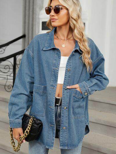 Removable Hood Button Up Long Sleeve Denim Jacket for Women