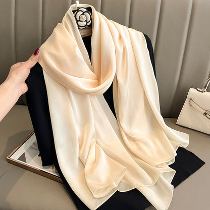 Korean-style Springautumn New Solid-color Summer Sun-protection Beach Scarf Womens Silk Scarf