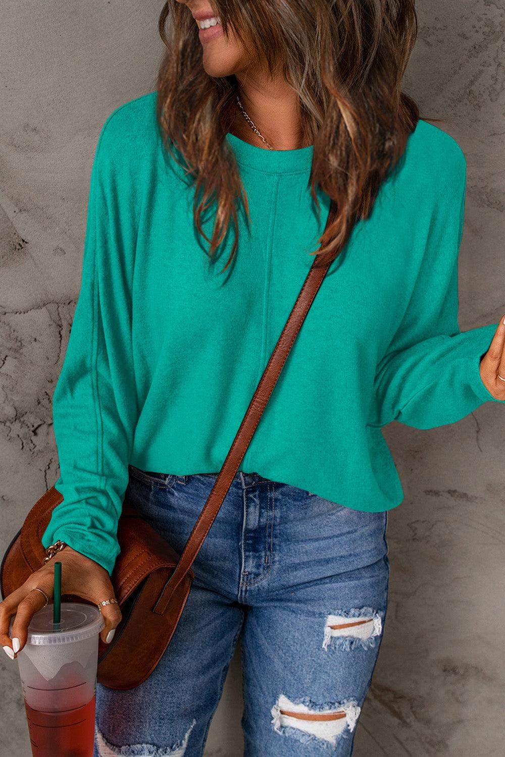 Double Take Full Size Round Neck Long Sleeve T-Shirt for Women