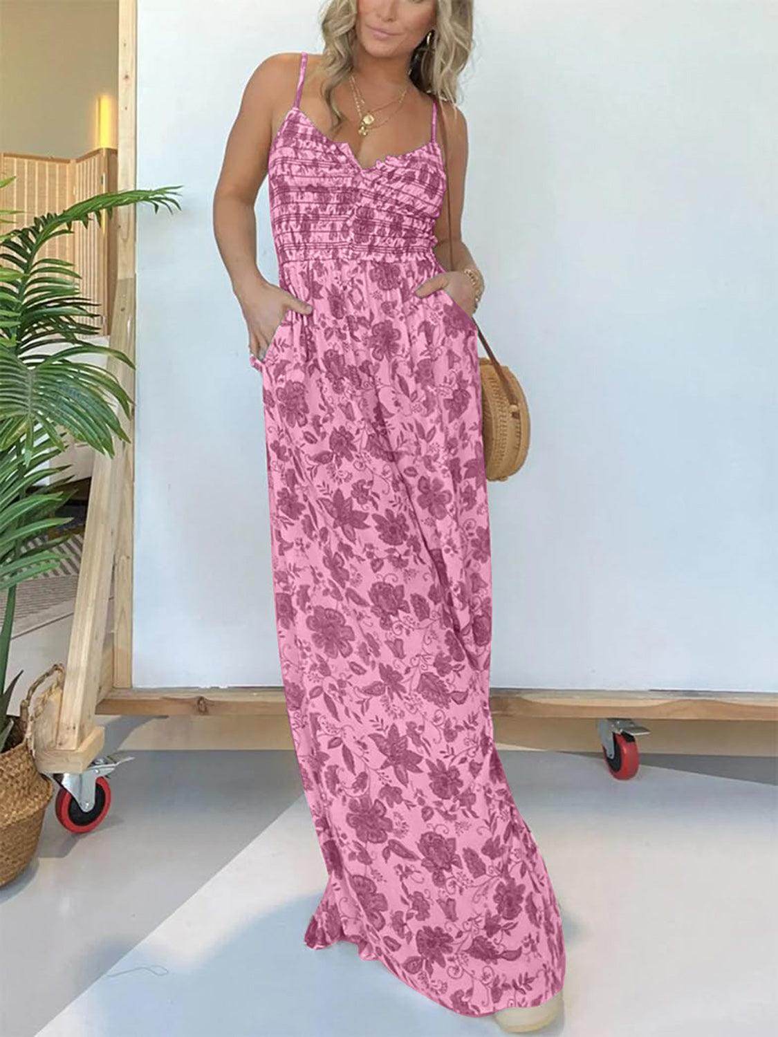 Full Size Printed Spaghetti Strap Wide Leg Jumpsuit for Women
