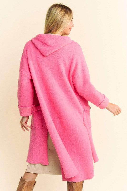 Davi &amp; Dani Side Slit Button Up Hooded Cardigan for Women