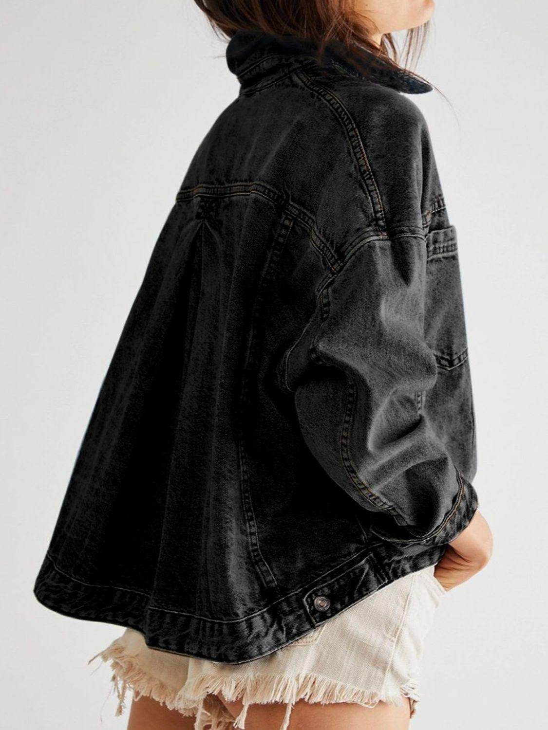 Stylish Pocketed Button Up Denim Jacket for Women