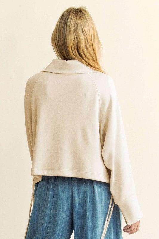 Davi &amp; Dani Drawstring Hem Half Zip Raglan Sleeve Sweatshirt