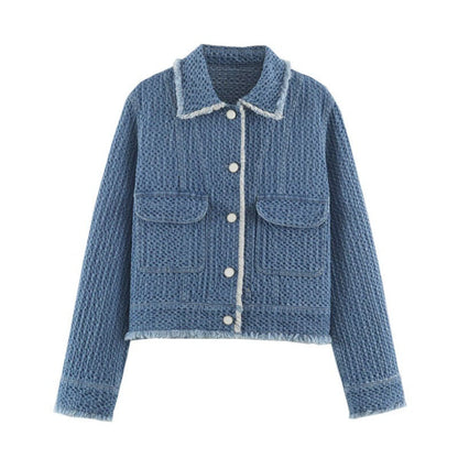 Versatile Long-sleeve Lapel-collar Cotton Denim Jacket