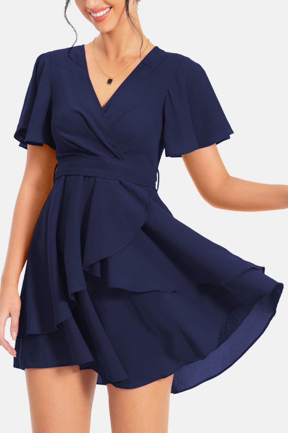 Surplice Neck Flutter Sleeve Dress for Chic Summer Style