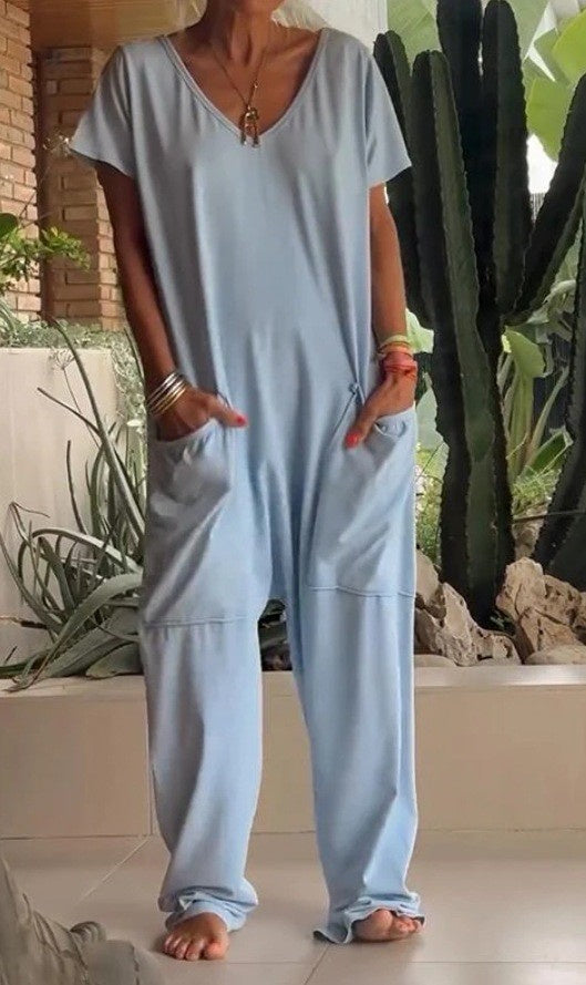 Oversized V-neck Pocket Jumpsuit