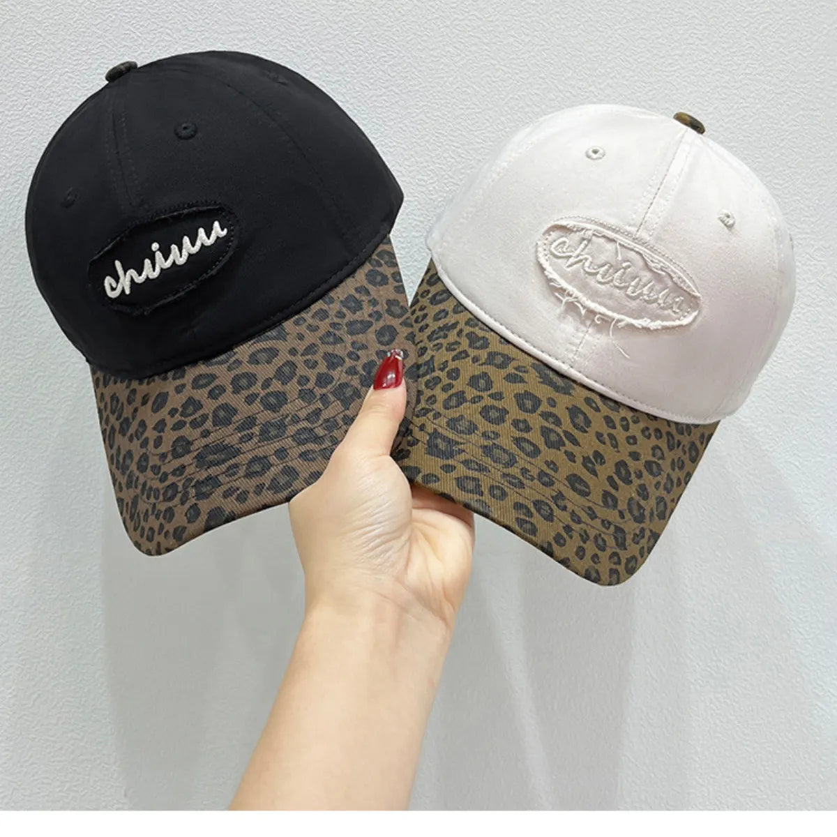 Leopard Print Baseball Cap with Embroidered Letter