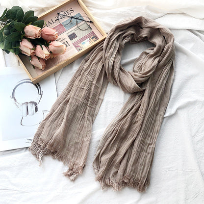 Japanese Korean Striped Solid Color Cotton And Linen Scarf