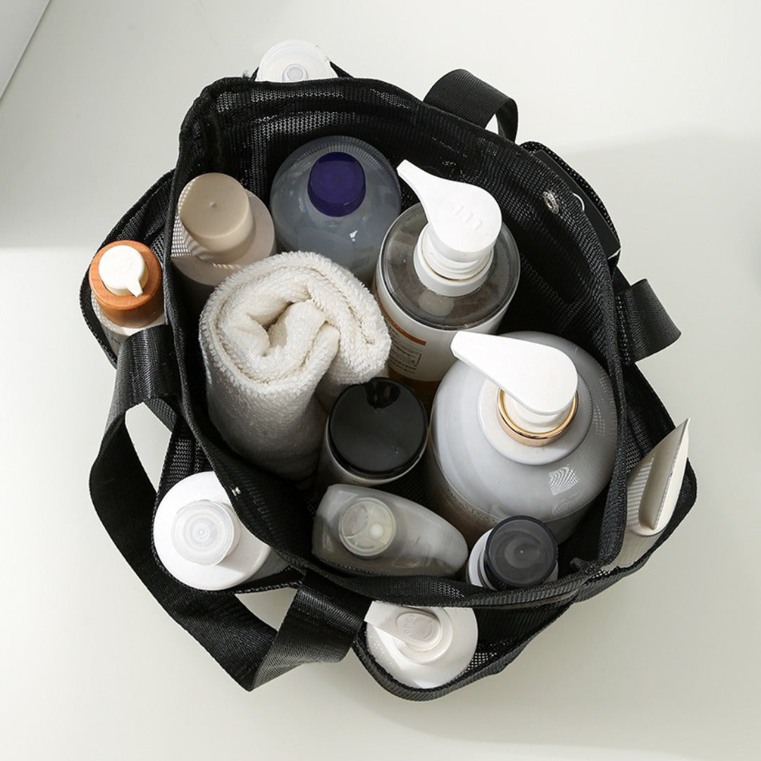 Mesh bath bag, mesh pocket tote swimming wash bag, men&