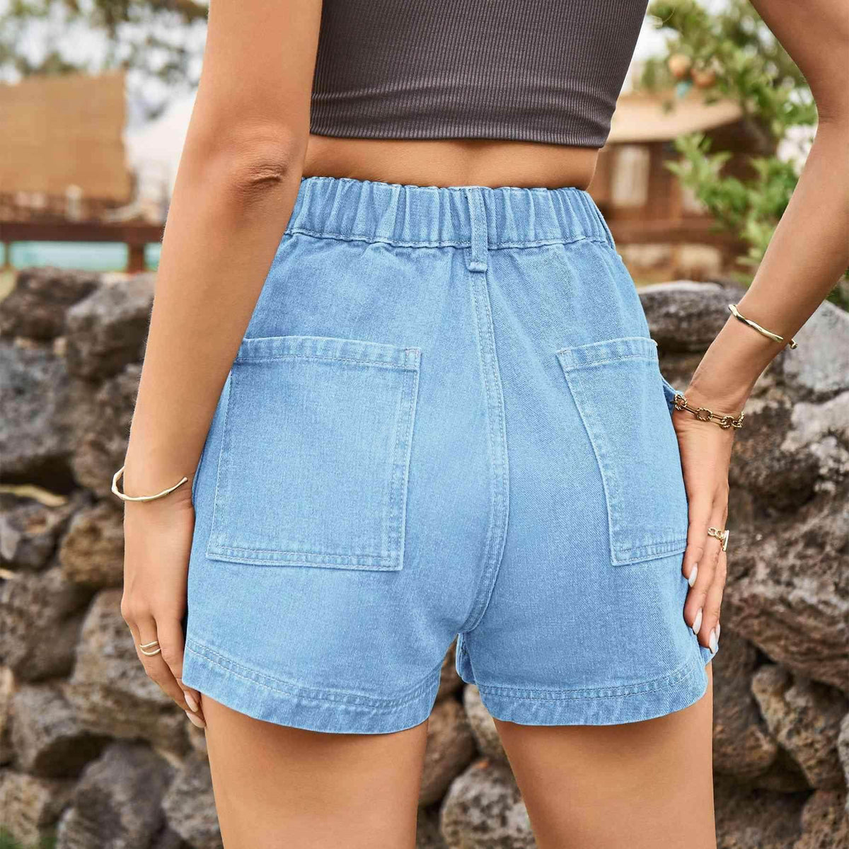 High-Waist Denim Shorts with Pockets for Casual Style