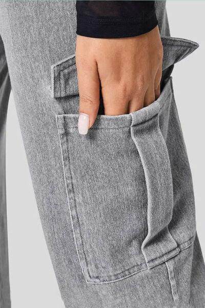 High Waist Straight Leg Cargo Jeans for Modern Style