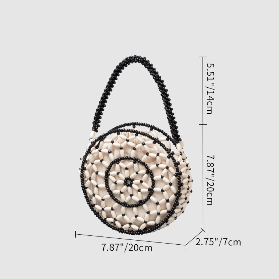 Small round wooden bead bag, hand-woven bag, women&