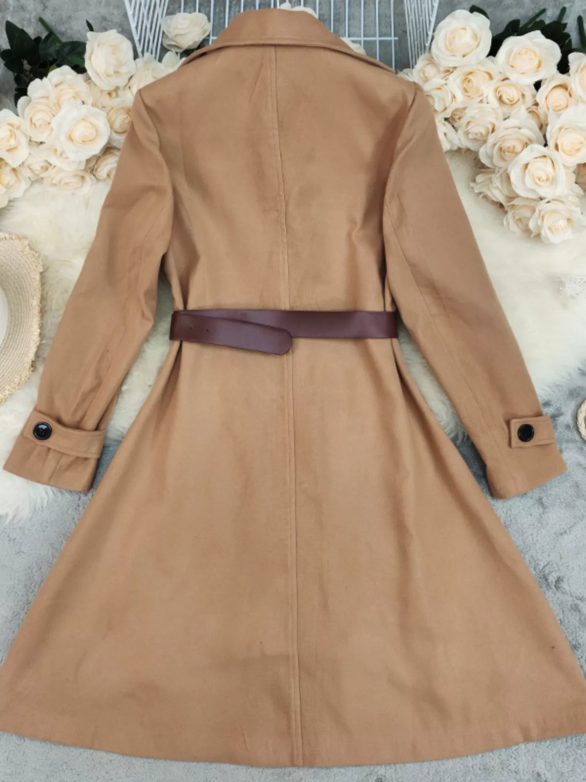 Double-Breasted Wool Blend Coat
