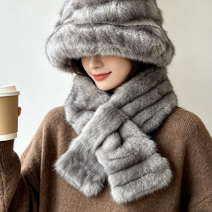 Winter Warm Hat And Scarf Set - Fashionable And Versatile Plush Scarf Outdoor Cold Protection Hat And Scarf Two-piece Set