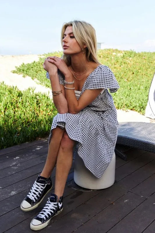 Davi &amp; Dani Jacquard V-Neck Flutter Cap Sleeve Tiered Dress